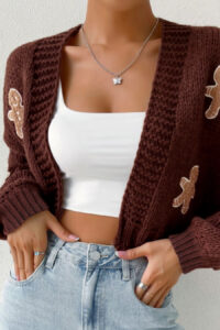Cookie Character Cropped Knit Cardigan
