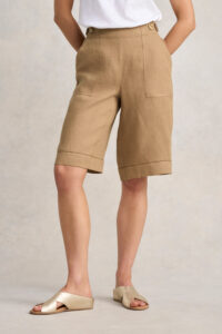 Tab Detail Linen Short - Camel Twill
