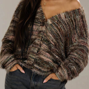 Colorful Striped V Neck Loose Knit Cardigan